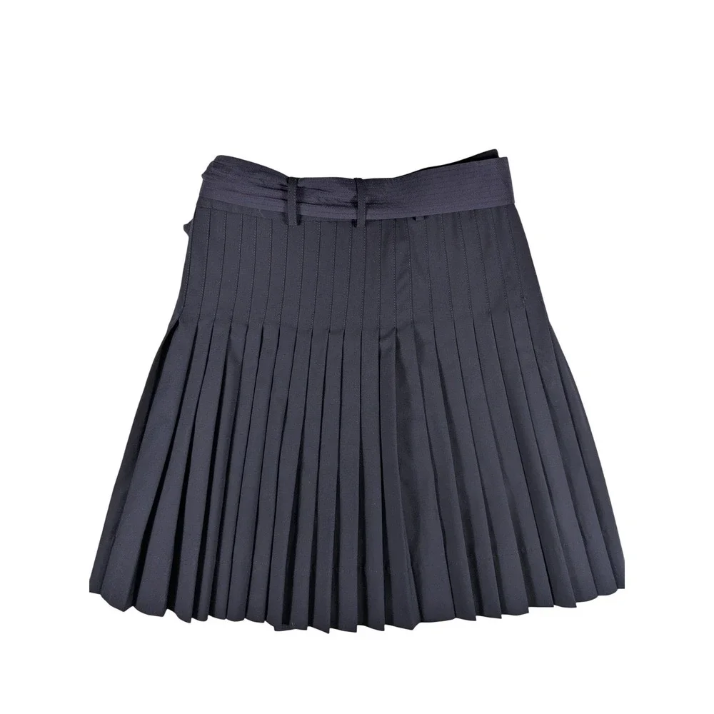 Tory Burch Navy Blue Pleated Wrap Skirt Tie‎ Waist Mini Size 6 Wool Blend